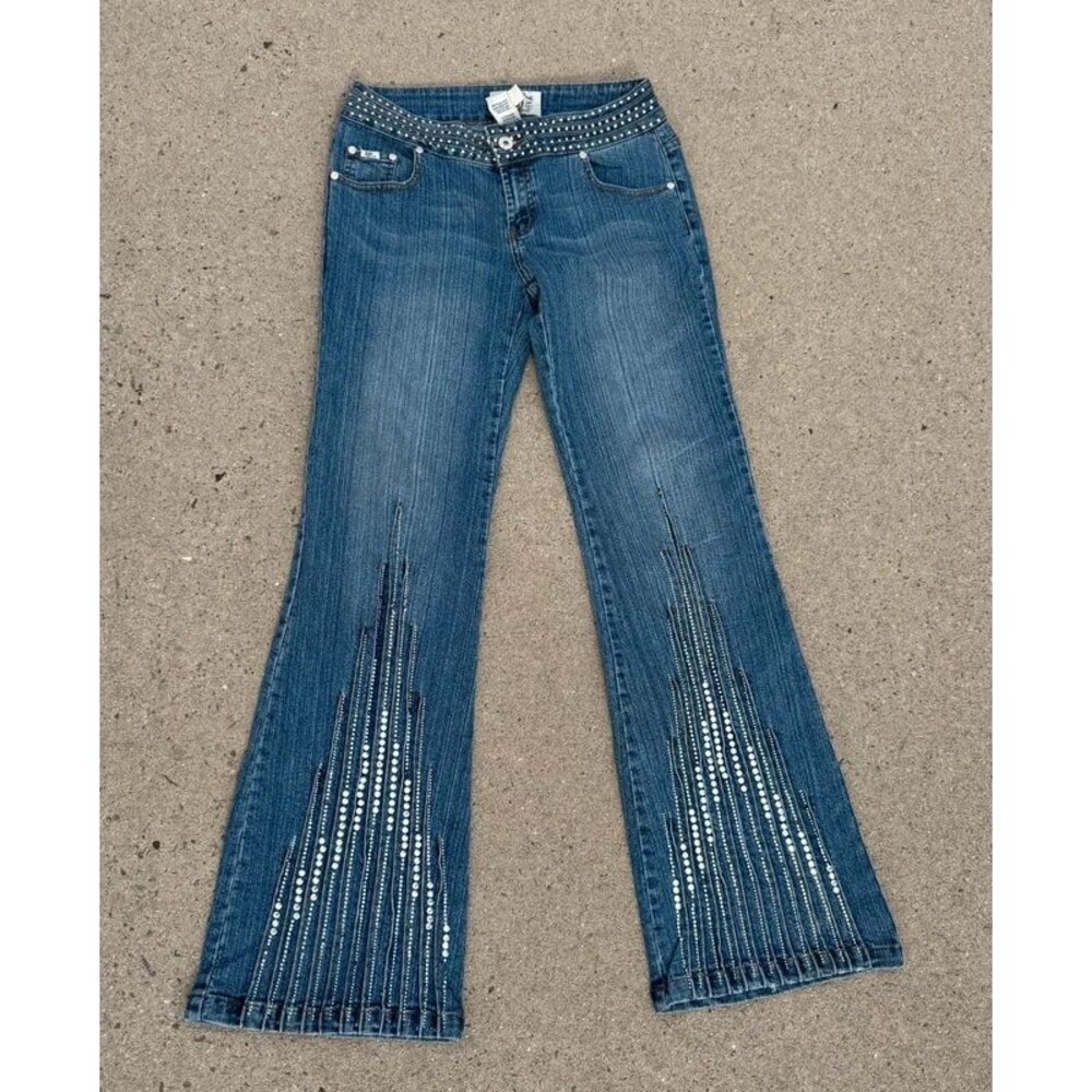 Y2K Tell Denim Flare Bedazzled Denim Jeans Size 11